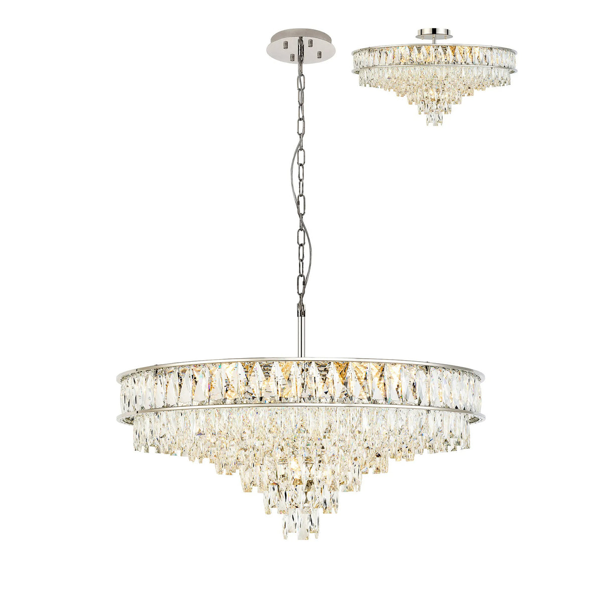 Vivienne 11 Light Pendant or Semi Flush in Polished Nickel & Clear Crystal