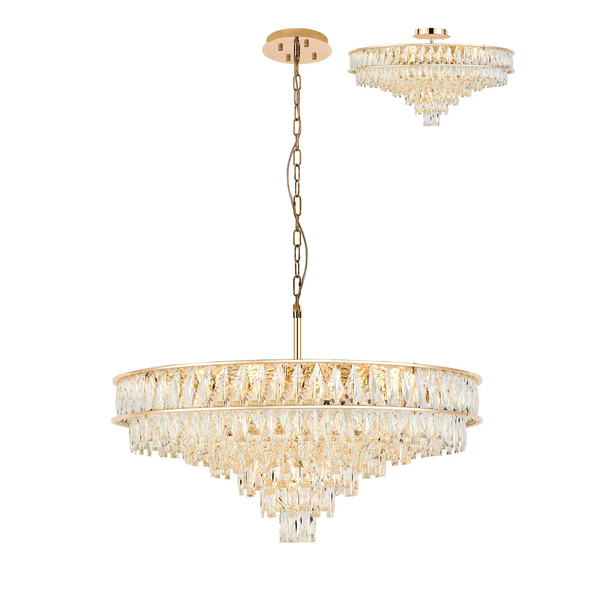 Vivienne 11 Light Pendant or Semi Flush in French Gold & Clear Crystal