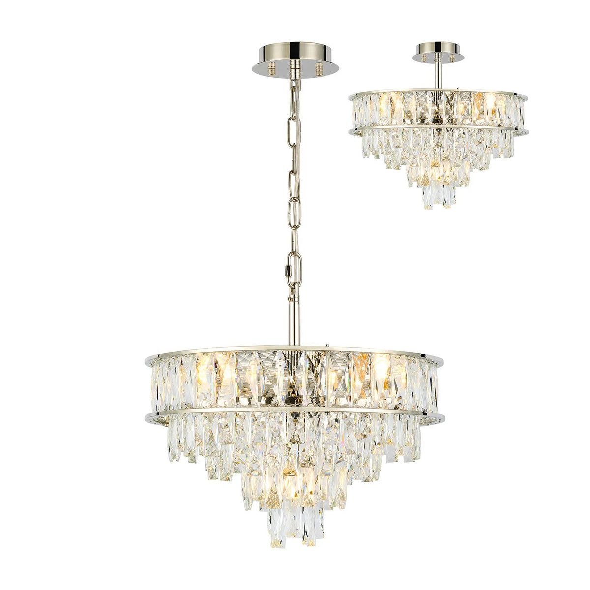 Vivienne 4 Light Pendant or Semi Flush in Polished Nickel & Clear Crystal
