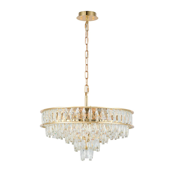 Vivienne 7 Light Pendant or Semi Flush in French Gold & Clear Crystal