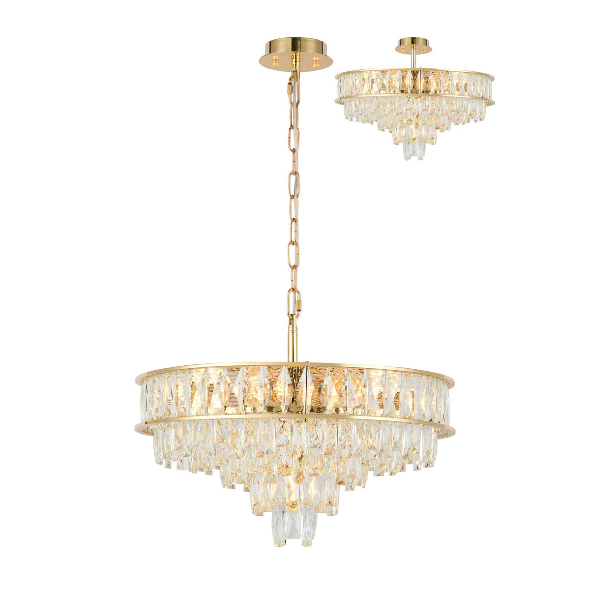 Vivienne 7 Light Pendant or Semi Flush in French Gold & Clear Crystal