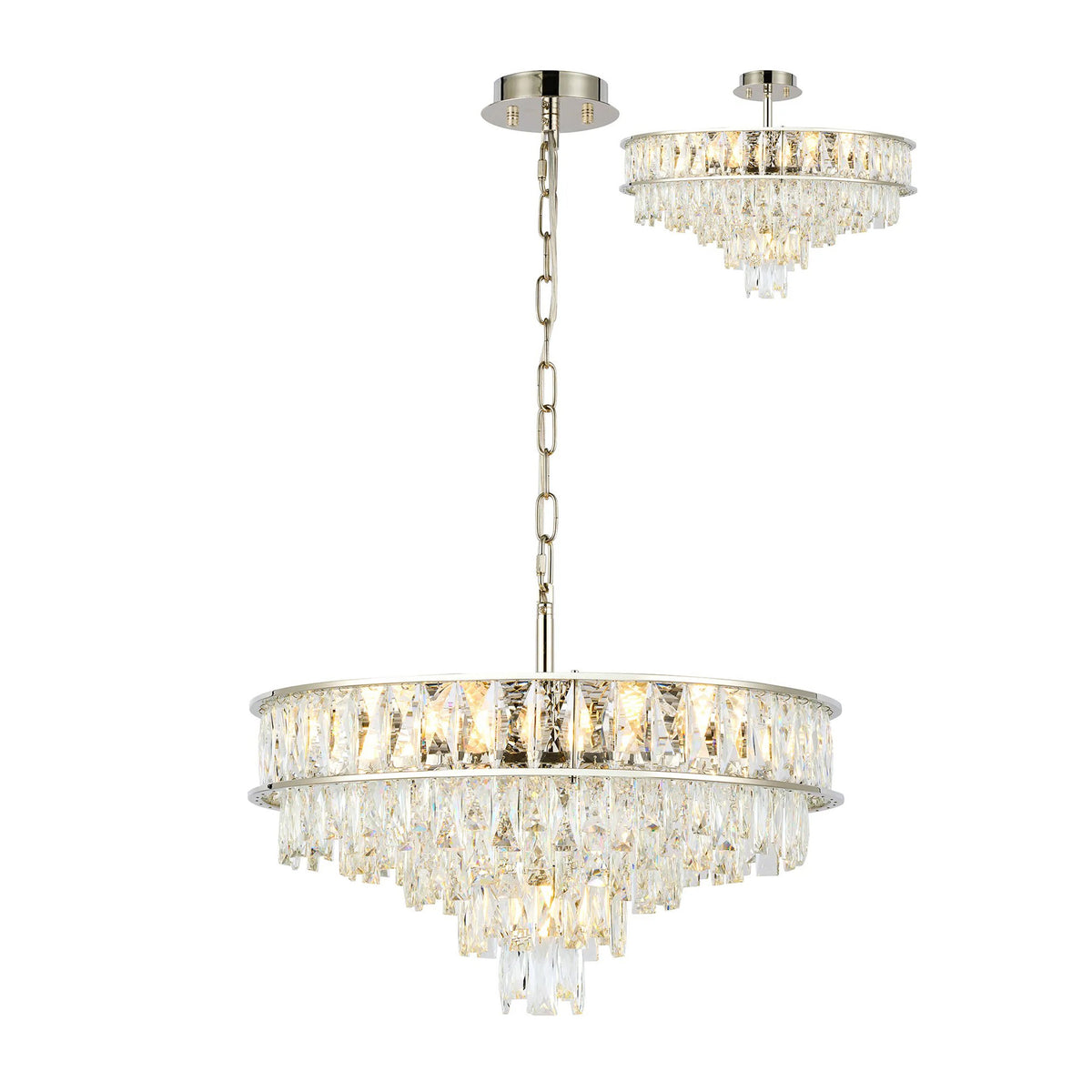 Vivienne 7 Light Pendant or Semi Flush in Polished Nickel & Clear Crystal