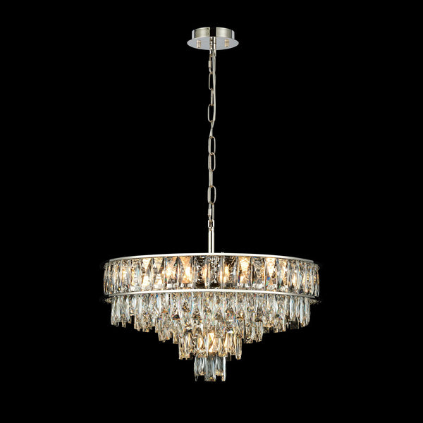 Vivienne 7 Light Pendant or Semi Flush in Polished Nickel & Clear Crystal