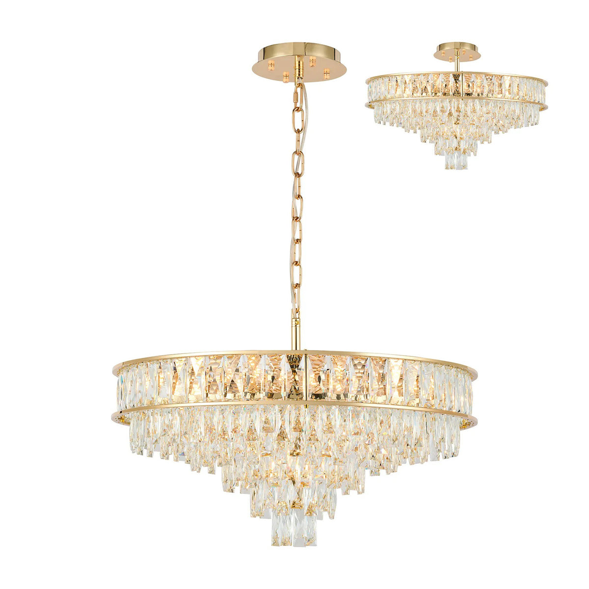Vivienne 9 Light Pendant or Semi Flush in French Gold & Clear Crystal