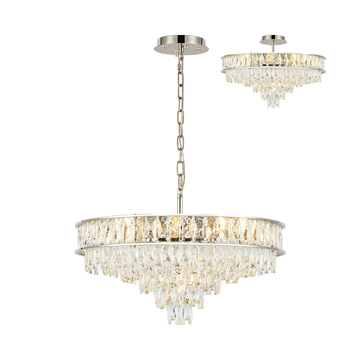 Vivienne 9 Light Pendant or Semi Flush in Polished Nickel & Clear Crystal