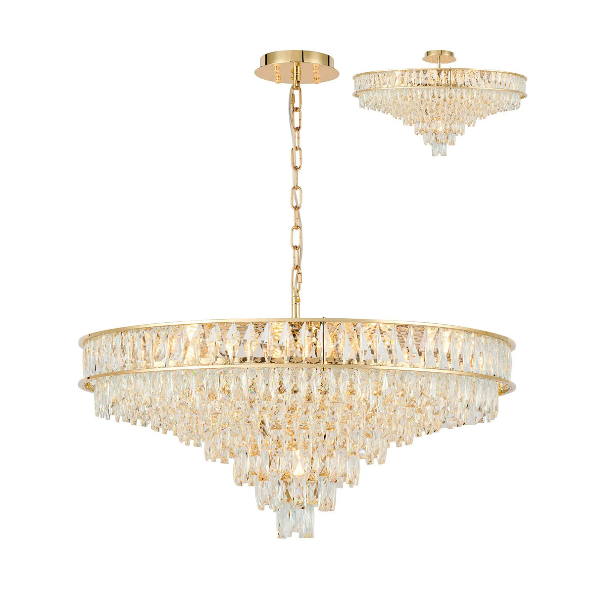Vivienne 13 Light Pendant or Semi Flush in French Gold & Clear Crystal