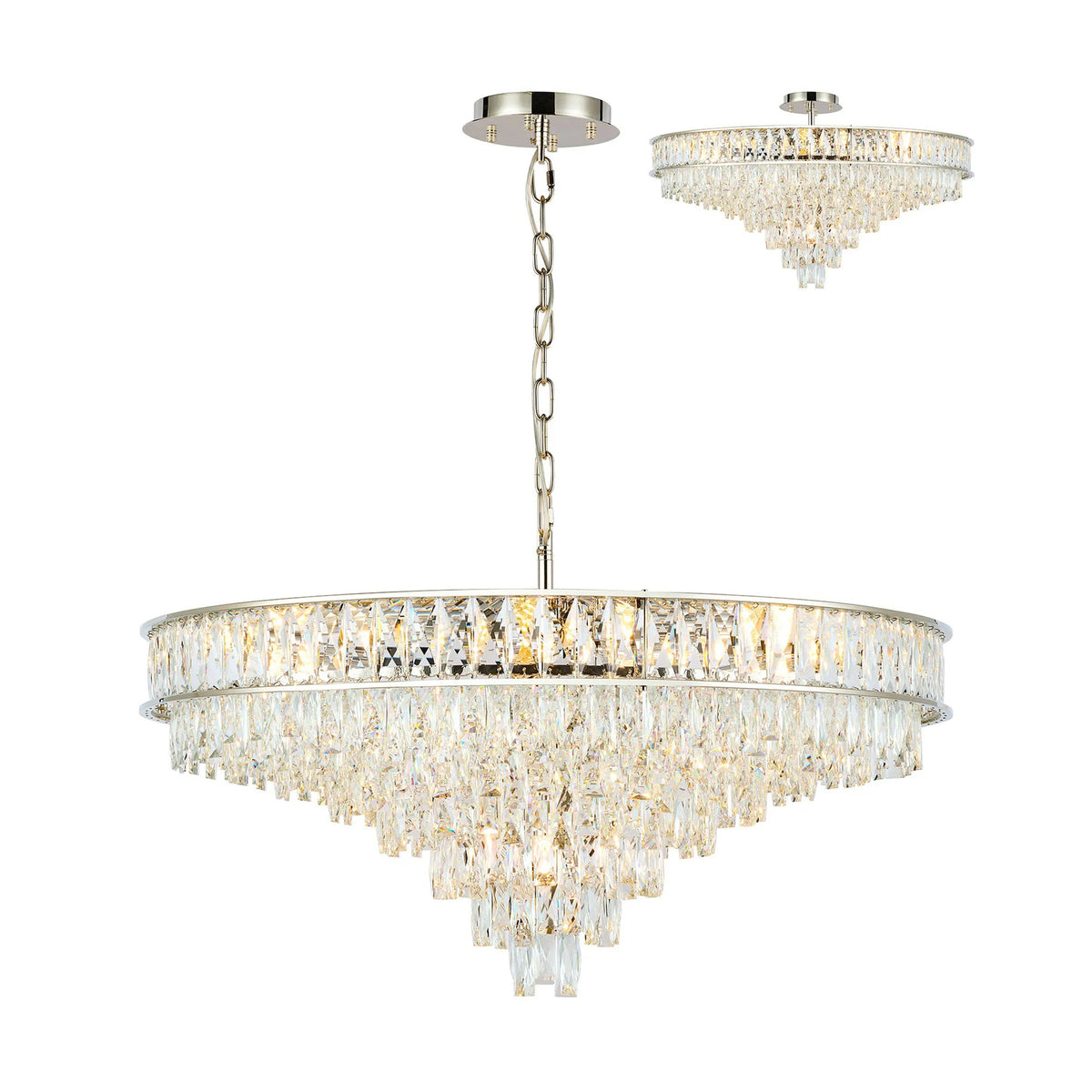 Vivienne 13 Light Pendant or Semi Flush in Polished Nickel & Clear Crystal